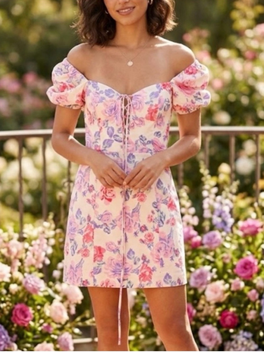 Zara Milk Maid Floral Puff Sleeve Mini Dress Sweetheart Neckline 
Size M